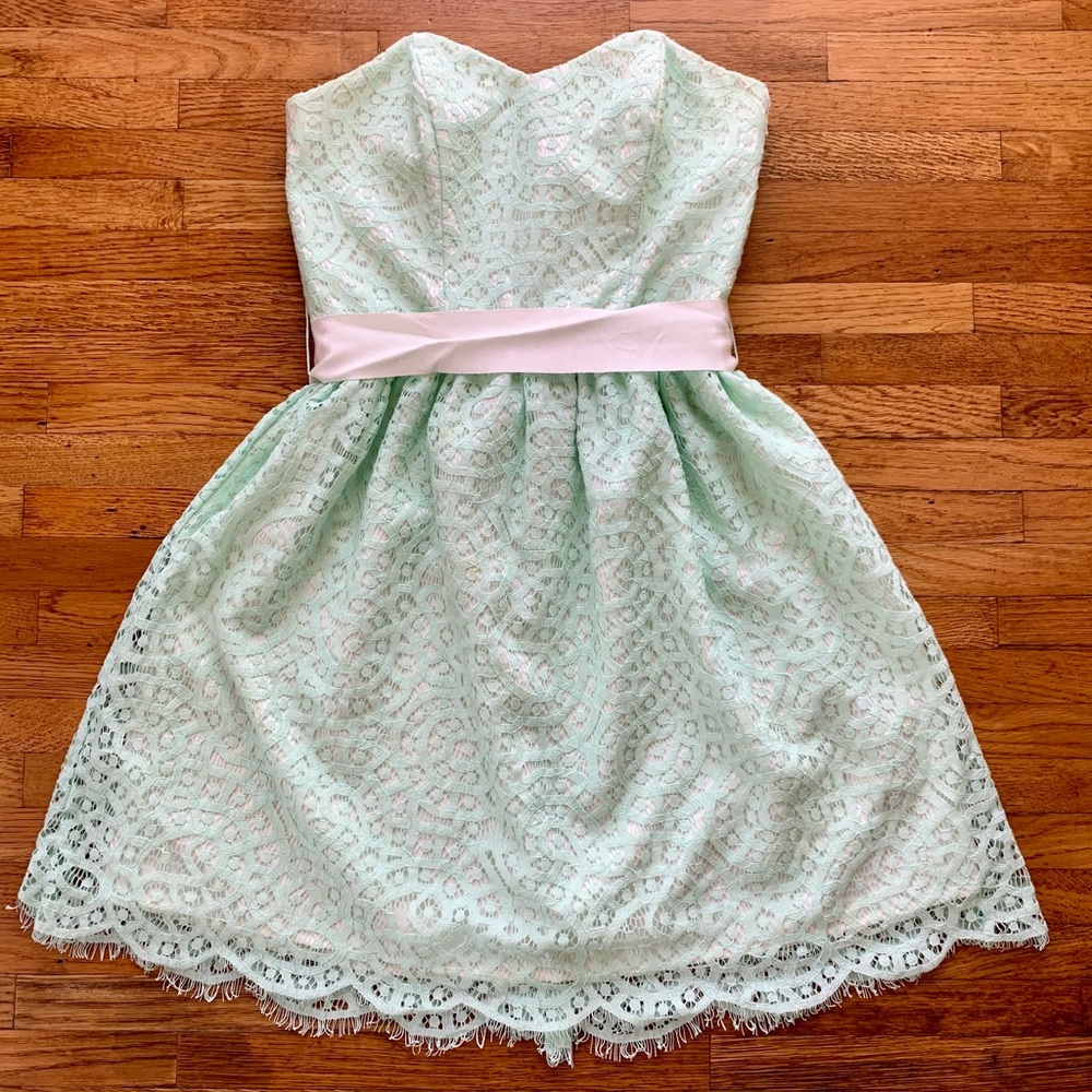 Morgan Lace Sea Glass Strapless Sweetheart Party Dress